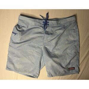 Vineyard Vines Striped Board Shorts Men's Size 35 Blue & White Pocket Swimming
